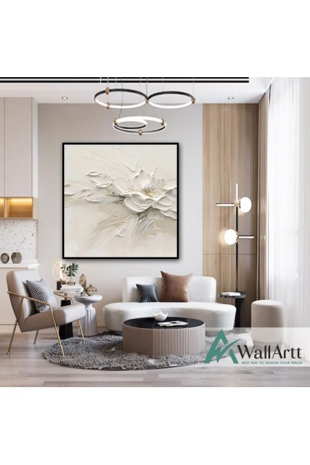 Abstract Embossed White Flower 3d Heavy Textured Partial Oil Painting